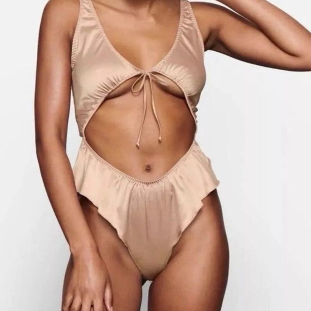 Skims Woven Shine Tie Front Teddy Bodysuit 3X NEW